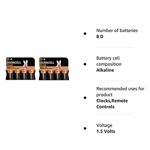 Duracell MN1300 Plus Power Alkaline D Size Batteries (Pack of 8)