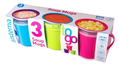 Sistema To Go Microwave Soup Mugs, 656 ml, Assorted Colours - Pack of 3 - Bargain Genie