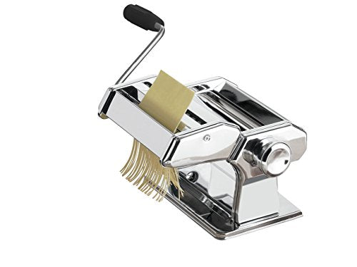 Premier Housewares Pasta Making Machine Manual Handle Roller Chrome,Cutter Steel Pasta Making Kit H15x W21 x D20,Silver - Bargain Genie