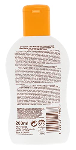 Malibu Sun Kids SPF 30 Lotion, High Protection Sun Cream, Water Resistant, Vitamin E and Aloe Vera Enriched, 200ml - Bargain Genie