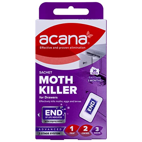 Acana Sachet Moth Killer 20 Pack- For Drawers & Storage- Protects Clothing & Bedding- Lasts 3 Months - Bargain Genie