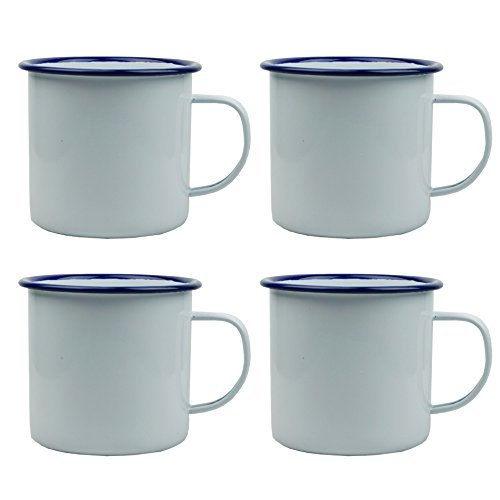 Set of 4 Falcon White Enamel Tea Coffee Mug Cup Camping Picnic Travel - Bargain Genie