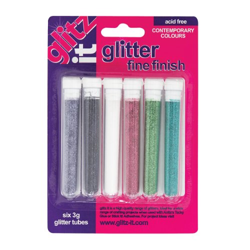 Glitz It 3 g Fine Contemporary Finish Glitter Tube, Pack of 6, Multi-Colour - Bargain Genie