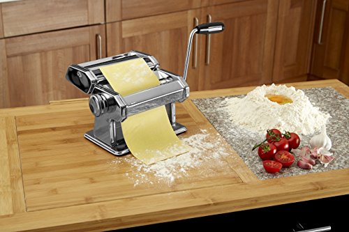 Premier Housewares Pasta Making Machine Manual Handle Roller Chrome,Cutter Steel Pasta Making Kit H15x W21 x D20,Silver - Bargain Genie