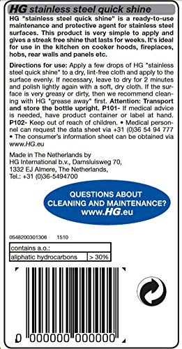 HG Stainless Steel Protector, Quick Shine & Polish Finish for Chrome, Aluminium, Steel & Other Metal Surfaces, Streak Free Shiny Finish with Protective Layer Guard – 125 ml (482012106)