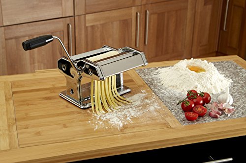 Premier Housewares Pasta Making Machine Manual Handle Roller Chrome,Cutter Steel Pasta Making Kit H15x W21 x D20,Silver - Bargain Genie