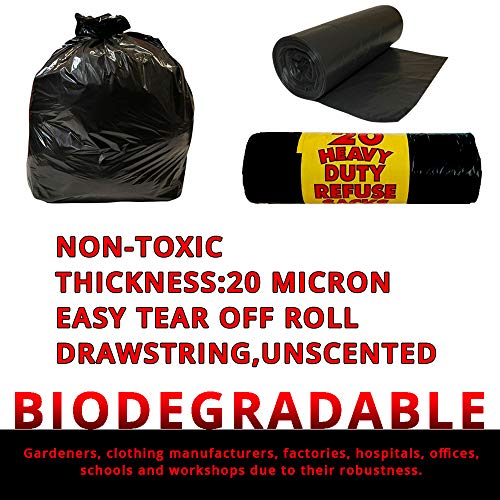 400 Pcs Black Bin Bag Roll Heavy Duty Refuse sack Eco-Friendly Indoor/Outdoor Trash Can Liners Perfect for Home Office Use - 50L Capacity - 20 Microns - Bargain Genie