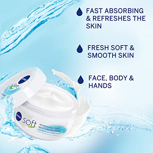 NIVEA Soft Pack of 2 Moisturising Cream for Face Body and Hands with Vitamin 4 x E Jojoba Oil Intensive Everyday Moisturiser
