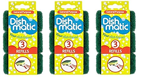 9 x Dishmatic Heavy Duty Green Refill Sponges Cleaning Scourer - Bargain Genie