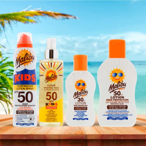 Malibu Sun Kids SPF 30 Lotion, High Protection Sun Cream, Water Resistant, Vitamin E and Aloe Vera Enriched, 200ml - Bargain Genie