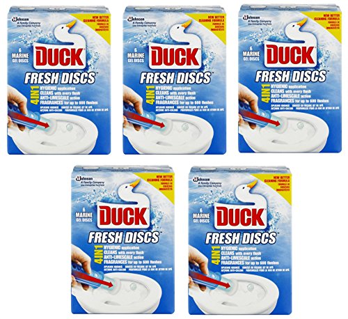 5 x Toilet Duck Fresh Discs Marine 6 Shot Toilet Gel Cleaner & Applicator - Bargain Genie